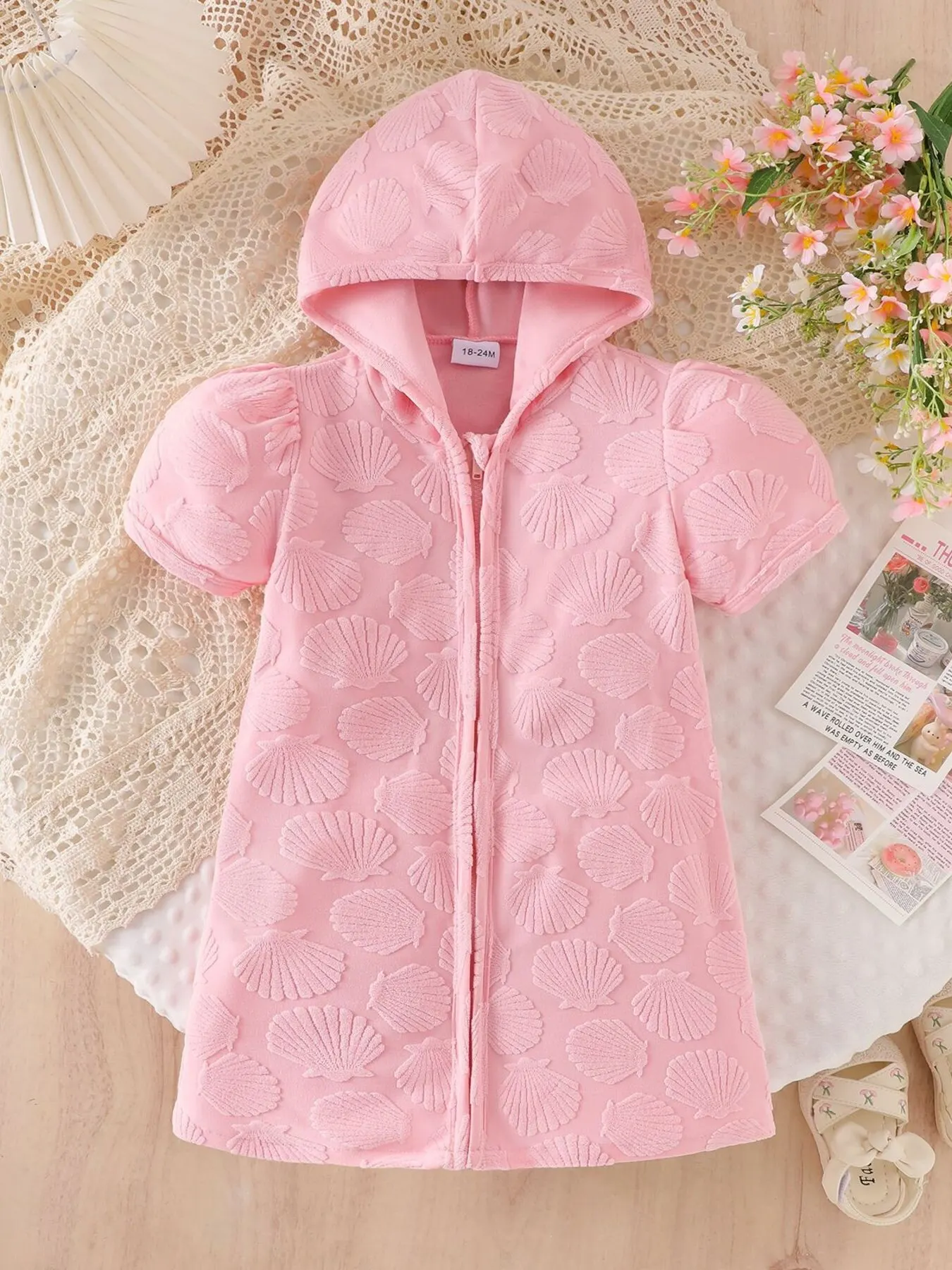 Children's Hooded Puff Sleeve Shell Textured Jacket