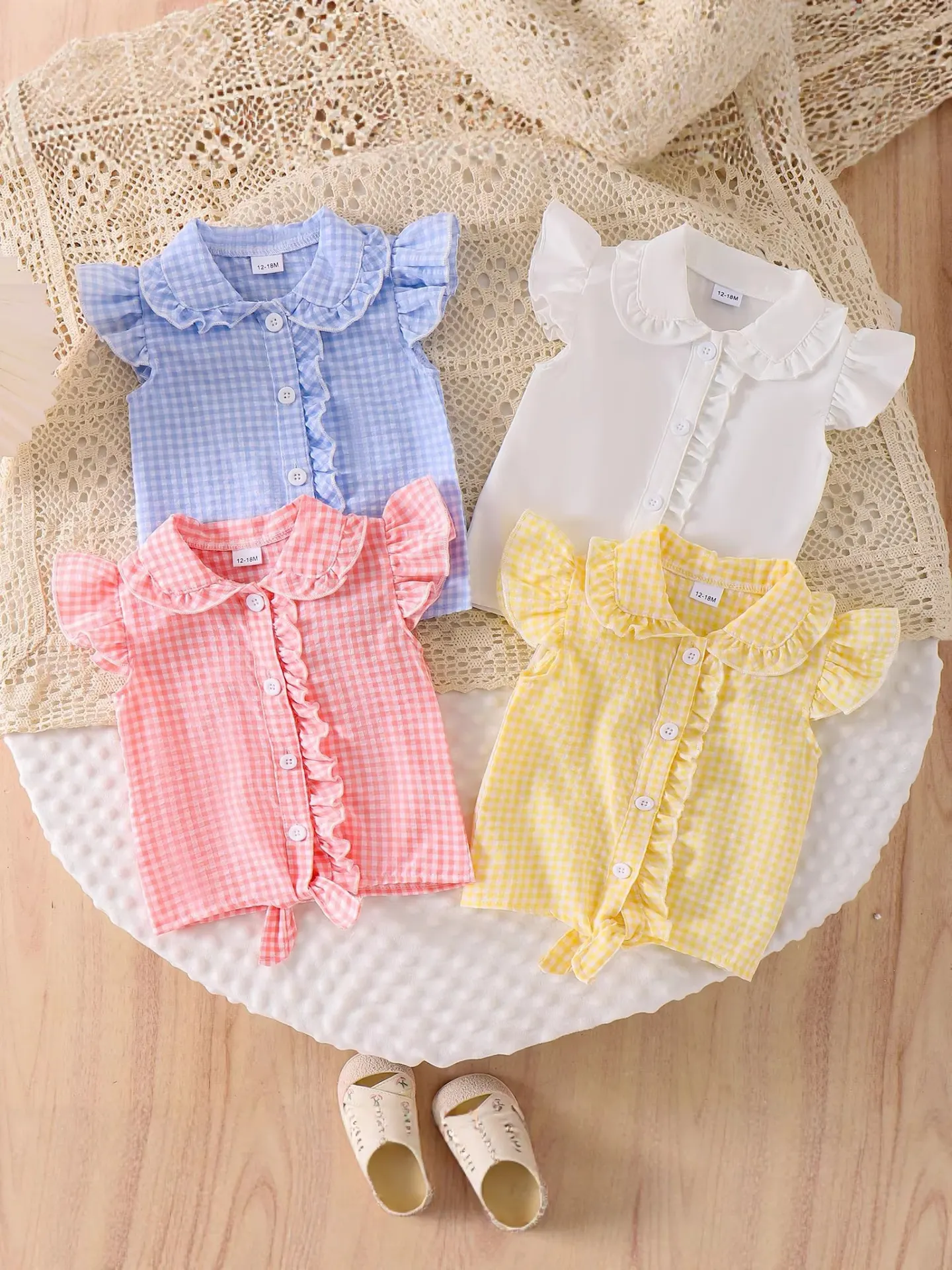 Children's Gingham Ruffle Collar Sleeveless Shirt